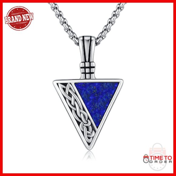 Sterling Silver Arrowhead Pendant Necklace with Lapis Lazuli Gemstone